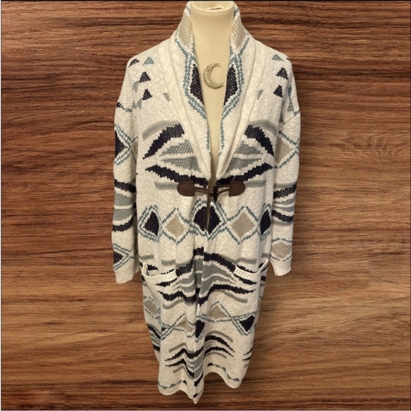 Coldwater Creek Taos Trails Southwestern Oatmeal Duster Knit Cardigan 1X VGUC - Picture 9 of 16